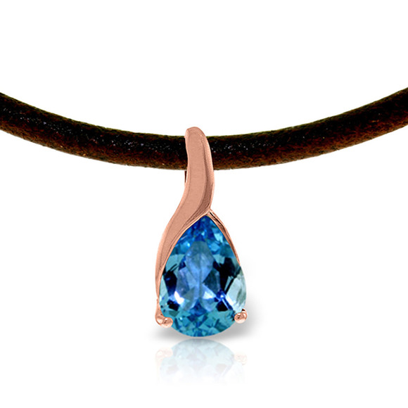 14K. GOLD & LEATHER NECKLACE WITH BLUE TOPAZ (Rose Gold)